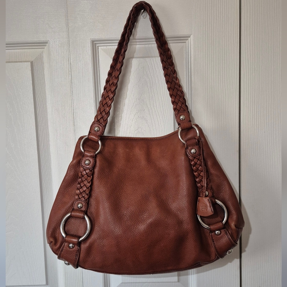 Banana Republic Genuine Leather Shoulder Bag With Braided Handles